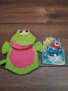 Kinder Waschhandschuh Frosch mit Namen, individuell bestickt, Badehandschuh, Waschlappen personalisiert mit einem kleinen Badezusatz
