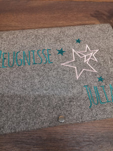 Zeugnissmappe aus Filz mit Namen, Zeugnissmappe personalisiert, Dokumentenmappe individuell gestaltet mit Zeugnisshüllen