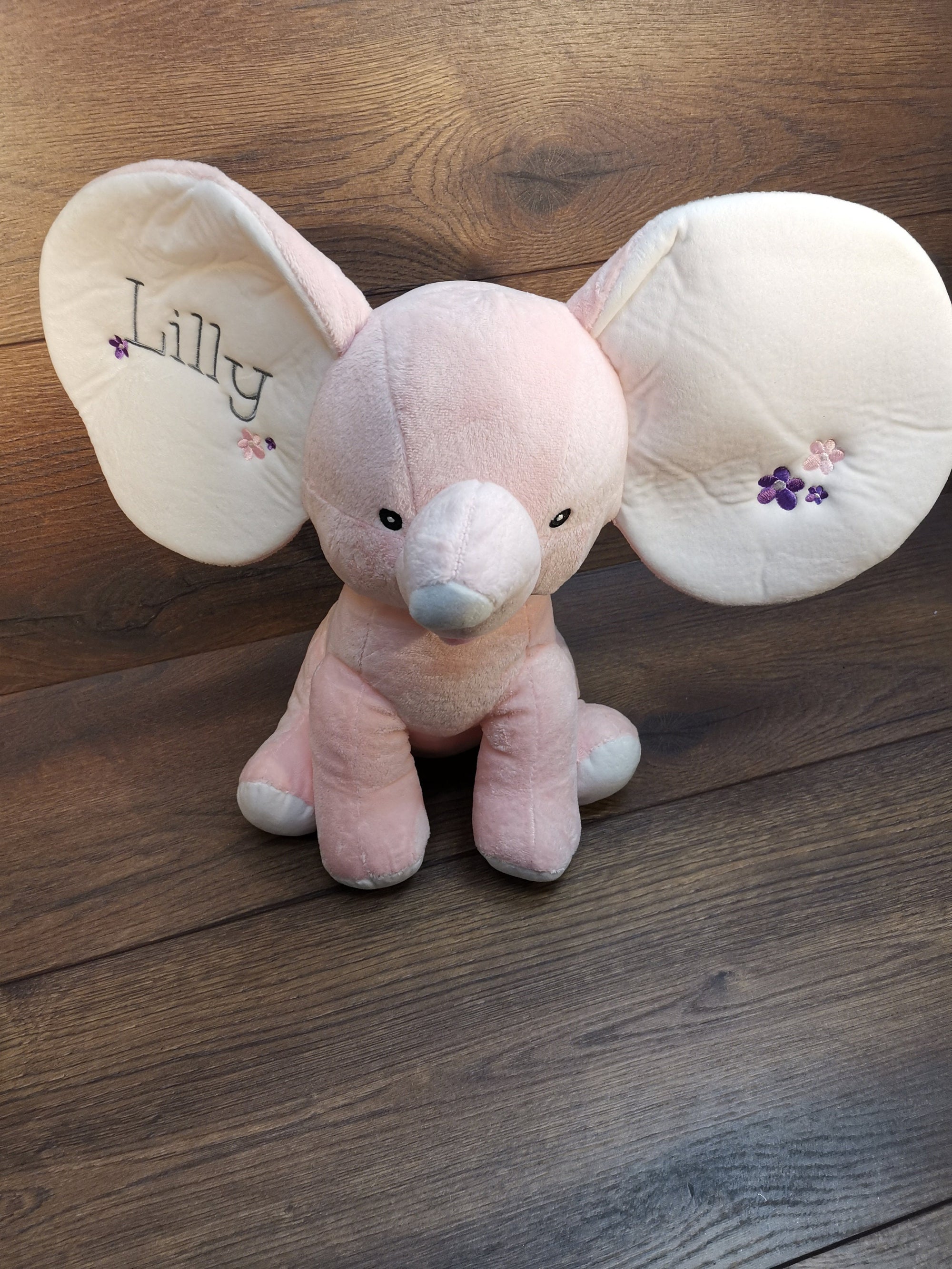 Stofftier Elefant mit Namen und Geburtsdatum bestickt, Plüschtier mit Namen, Personalisiertes Stofftier, Stofftier personalisierbar
