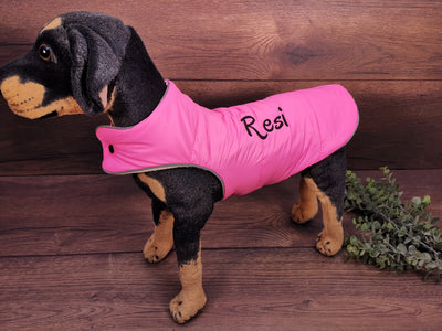 Hundemantel rosa mit Fleece Druckknöpfen, Hundemantel mit Namen, Hundemantel für große Hunde, Hundemantel personalisiert, Hundemantel Winter