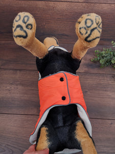 Hundemantel orange mit Fleece Druckknöpfen, Hundemantel mit Namen, Hundemantel große Hunde, Hundemantel personalisiert, Hundemantel Winter