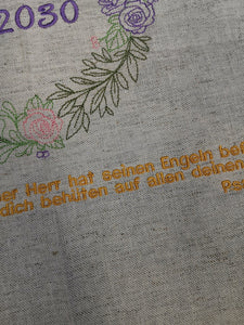 Taufdecke Tauftuch individuell gestaltbar aus Baumwolltuch meliert mit Spitze bestickt ca. 50 x 50 cm