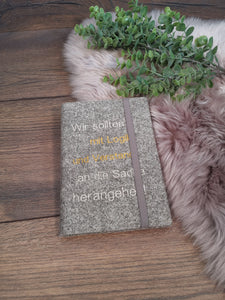 Notizbuch A5 mit Filzumschlag und lustigem Spruch mit Einhorn