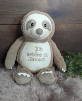 Personalisierbares Faultier Stofftier mit Namensstickerei – Individuell besticktes Kuscheltier Geschenk zur Taufe, Geburtstag, Jahrestag