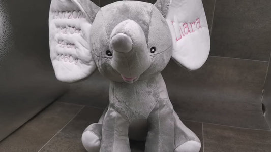 Stofftier Elefant in Rosa mit Namen und Geburtsdatum bestickt, Plüschtier mit Namen, Personalisiertes Stofftier, Stofftier personalisierbar