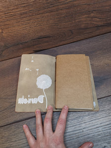 Notizbuch ca. A5 aus Leder mit Pusteblume und Name personalisiert bestickt, Tagebuch mit Namen, Notizbuch mit Namen, Notizbuch Leder Vintage