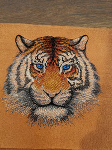 Laptoptasche mit Lederbesatz nach Wunschmaß mit Tiger und Name oder Monogramm