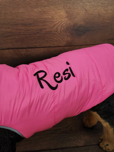 Hundemantel rosa mit Fleece Druckknöpfen, Hundemantel mit Namen, Hundemantel für große Hunde, Hundemantel personalisiert, Hundemantel Winter