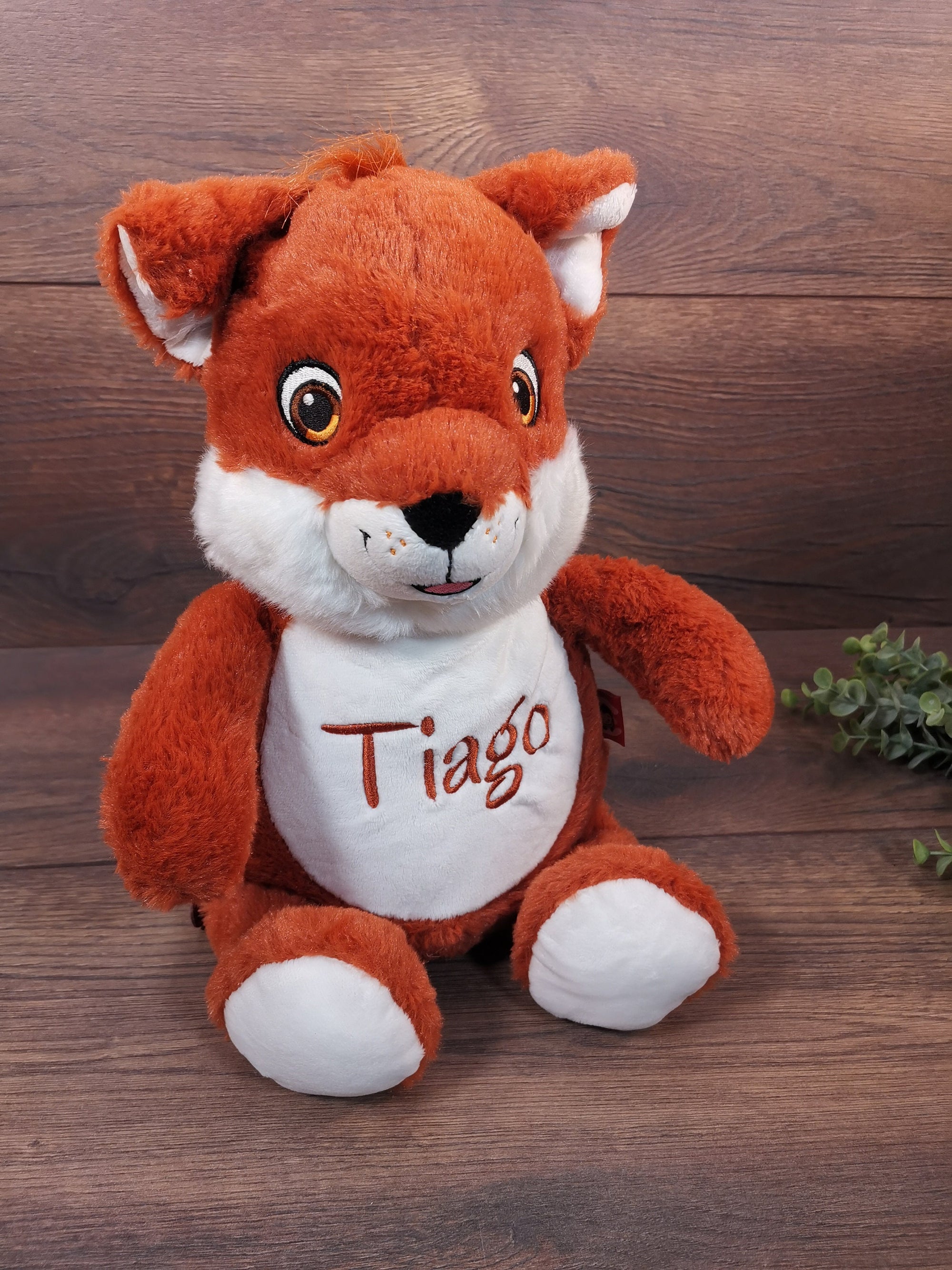 Stofftier Fuchs mit Namen und Geburtsdatum bestickt, Plüschtier mit Namen, Personalisiertes Stofftier, Stofftier personalisierbar