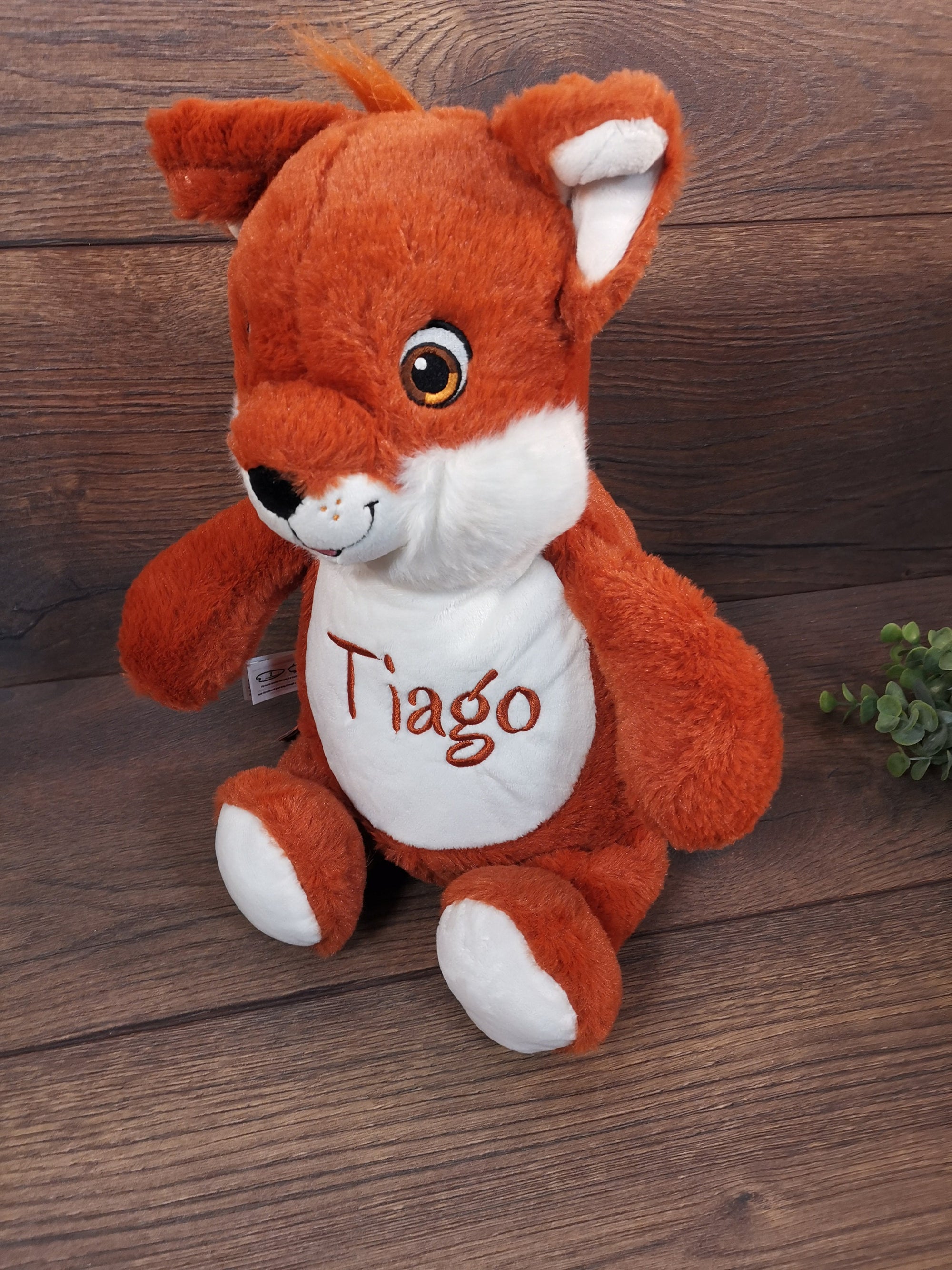 Stofftier Fuchs mit Namen und Geburtsdatum bestickt, Plüschtier mit Namen, Personalisiertes Stofftier, Stofftier personalisierbar