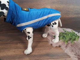 Wasserabweisender Hundemantel mit Fleece und Reißverschluss in Blau - Ideal für Hunde mit langem Rücken und mit Bauchschutz